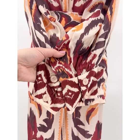 B49 Farm Rio Toucans Scarf Maxi Dress Womens Small Long Sleeve Boho Earthy Chic - Picture 11 of 14